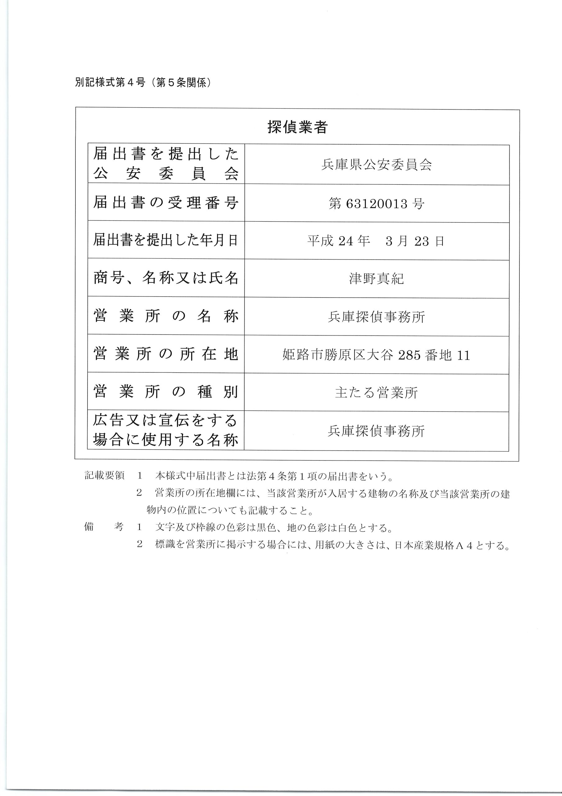 探偵業標識